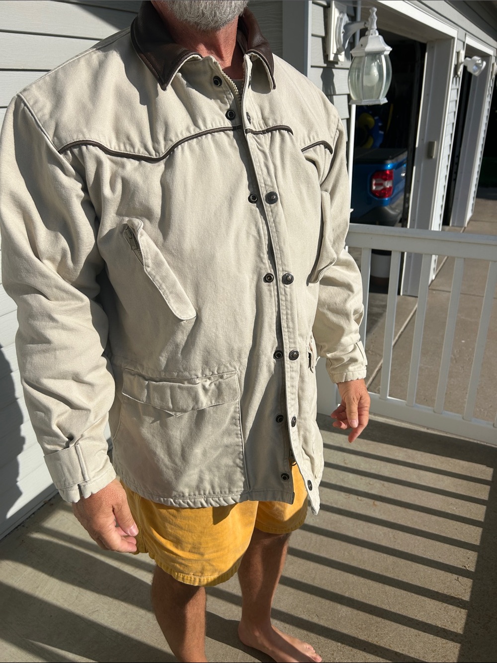 Men's Cream Field and barn coat with Brown Trim